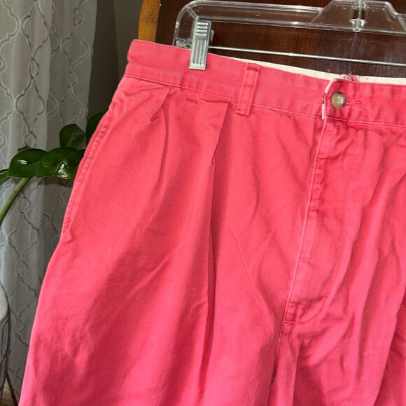 Polo Ralph Lauren Mens Chino Shorts Salmon Red Cotton Pleated Size 36 - fit 34 - Picture 2 of 9